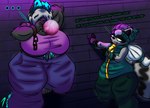 Rating: s
ID: 5592084
Date: 2025-05-23 03:07:10 -0400
Status: active
Score: 2
anthro big_breasts blue_body blue_fur breasts bubble_gum canid canine canis chain clothed clothing dark_body dark_fur destiny-yuuei dialogue duo female fur hi_res huge_breasts huge_thighs male mammal neon_dark_(destiny-yuuei) procyonid raccoon thick_thighs trick_(tricktrashing) wall_(structure) wolf post #5592084