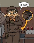 1940s 4:5 absurd_res accident annabelle_o'malley anthro bovid caprine clothed clothing comic dialogue female flannel gloves hand_on_chest handwear hat headgear headwear hi_res jacket machine mammal myaxy overalls sheep sitting smile solo text tomboy topwear