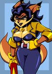 2024 anthro belt big_breasts black_nose blue_hair bottomwear breasts brown_eyes canid canine carmelita_fox cheek_tuft cleavage clothed clothing collar ear_piercing ear_ring eyebrows eyelashes facial_tuft female fox frown fully_clothed gloves gun hair handgun handwear hi_res holding_gun holding_handgun holding_object holding_pistol holding_ranged_weapon holding_weapon insomniacpen jacket legs_together lipstick long_hair makeup mammal markings midriff mole_(marking) pants piercing pistol ranged_weapon red_lipstick ring_piercing sly_cooper_(series) solo sony_corporation sony_interactive_entertainment standing sucker_punch_productions topwear tuft weapon