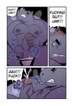 anthro bodily_fluids comic cum cumshot dialogue earl_(t0l0k) ejaculation english_text genital_fluids hi_res male mammal masturbation muscular muscular_male rhinoceros solo sweat t0l0k text