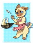 apron apron_only bottomless capcom clothed clothing cooking cookware cover cover_art cover_page featureless_crotch felid feline felyne female frying_pan hi_res kitchen_utensils lynian mammal monster_hunter monster_hunter_stories palico rapel round_ears short_stack smile smiling_at_viewer solo tools wife