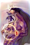 2:3 8tails_(artist) abs absurd_res ambiguous_species anthro biceps fur glowing glowing_eyes hair hi_res male muscular muscular_anthro muscular_male open_mouth solo