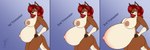 2023 3:1 angela_bailey anthro areola belly belly_expansion bent_arm big_belly big_breasts black_claws black_nose blue_background blue_eyes brasslion breast_expansion breasts brown_areola brown_body brown_fur brown_nipples brown_tail claws digital_drawing_(artwork) digital_media_(artwork) english_text expansion eye_through_hair eyebrow_through_hair eyebrows eyelashes eyelashes_through_hair eyewear female female_anthro finger_claws fur fur_markings glasses grey_markings hair hand_on_hip hi_res huge_breasts kangaroo long_hair looking_at_viewer macropod mammal markings marsupial mayternity mayternity_2023 multicolored_body multicolored_fur navel nipples outie_navel pregnancy_progression pregnant pregnant_anthro pregnant_female rectangular_glasses red_hair sequence side_view signature simple_background smile smiling_at_viewer solo standing tail tan_body tan_fur tan_tail text thick_thighs thigh_expansion translucent translucent_hair two_tone_tail