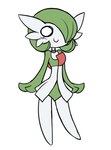 2023 airalin blush chest_spike empty_eyes female gardevoir generation_3_pokemon green_body looking_at_viewer multicolored_body nintendo pokemon pokemon_(species) rakkuguy simple_background smile solo spikes spikes_(anatomy) standing white_background white_body