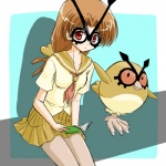 1:1 alternate_species bottomwear brown_hair clothing cosplay costume duo female feral generation_2_pokemon hair hoothoot human humanized long_hair low_res mammal nintendo pokemon pokemon_(species) pokemon_costume ranphafranboise red_eyes skirt