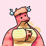 1:1 animal_humanoid blep body_hair carmesi_rubin_(w.d-7) chest_hair derp_eyes digital_drawing_(artwork) digital_media_(artwork) dragon dragon_humanoid hair hi_res himbo horn humanoid male moobs muscular muscular_male mythological_creature mythological_scalie mythology orange_hair pink_background recordradioblue scales scalie simple_background solo tongue tongue_out watermark