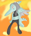 2023 amber_eyes anthro bold_and_brash clothing crop_top digital_drawing_(artwork) digital_media_(artwork) dinosaur dominismortis fang_(gvh) feathered_wings feathers female goodbye_volcano_high grey_body grey_scales hair halter_top hi_res long_hair long_snout meme midriff navel nickelodeon non-mammal_navel prehistoric_species pterodactylus pterosaur reptile scales scalie shirt short_tail silver_hair simple_background snout solo spongebob_squarepants squidward_tentacles tail topwear wings