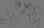 2023 anthro bedroom_eyes bent_over big_breasts big_butt breasts butt close-up digital_media_(artwork) duo eye_contact felid female fur grey_background half-closed_eyes lion looking_at_another lying male male/female mammal monochrome narrowed_eyes nude on_front pantherine rear_view seductive simple_background size_difference sketch smile sushiamazing tail thick_thighs three-quarter_view