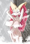 anthro barely_visible_genitalia barely_visible_pussy bathing braixen bray_(lucyfercomic) breasts canid censored censored_nipples comic convenient_censorship cute_fangs eyes_closed fangs female generation_6_pokemon genitals hi_res inner_ear_fluff lucyfercomic mammal nintendo pokemon pokemon_(species) pussy showering solo steam steam_censorship teeth tuft water