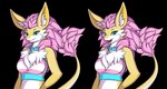 absurd_res alpha_channel anthro chest_tuft clothing collar crop_top female fur hair heterochromia hi_res inner_ear_fluff lgbt_pride melody_(novabeast) musical_symbol novabeast pink_hair pngtuber pride_colors shaded shirt simple_background solo symbol tail theparagon topwear transgender_pride_colors transparent_background tuft yellow_body yellow_fur