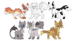 ambiguous_gender ashfur_(warriors) black_body black_fur blue_eyes blue_sclera brightheart_(warriors) brown_body brown_fur cloudtail_(warriors) dipstick_ears dipstick_legs dipstick_limbs domestic_cat ear_markings eye_scar eyebrows facial_scar felid feline felis feral ferncloud_(warriors) fur green_eyes green_sclera grey_body grey_fur group hi_res looking_aside mammal mouth_closed multicolored_ears orange_body orange_fur pachi_rizuu paws raised_paw raised_tail scar simple_background sitting smile standing swiftpaw_(warriors) tail tan_body tan_fur thornclaw_(warriors) warriors_(book_series) white_background white_body white_fur yellow_eyes yellow_sclera