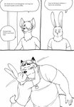 2023 anthro apron bernielover blush canid canine clothing comic dialogue disney duo english_text eyes_closed fan_character fox gideon_grey hi_res humanoid_hands kissing lagomorph leporid male male/male mammal monochrome nate_hopps overweight overweight_male rabbit red_fox shirt text topwear true_fox zootopia