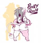 2017 anthro big_breasts big_butt breasts butt clothed clothing colored digital_media_(artwork) domestic_cat english_text felid feline felis female huge_breasts huge_butt huge_thighs jinti legwear looking_back mammal may_rikios_(character) rear_view short_stack simple_background slightly_chubby smile solo standing text thick_thighs thigh_highs white_background wrestling_outfit