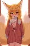 2024 2_tails anthro asian_clothing backlighting bangs big_tail biped black_nose blonde_hair blush blush_lines bodily_fluids brown_body brown_ear_tips brown_fur brown_markings canid canine chest_tuft clothed clothed_anthro clothed_female clothing countershade_face countershade_fur countershading cute_fangs digital_media_(artwork) dipstick_ears dipstick_tail ear_markings east_asian_clothing eyebrow_through_hair eyebrows fangs female female_anthro flat_chested fluffy fluffy_tail fox front_view fully_clothed fully_clothed_anthro fully_clothed_female fur hair hair_between_eyes hands_behind_back hi_res horokusa0519 inner_ear_fluff japanese_clothing kemono kimono light lighting long_hair looking_at_viewer mammal markings multi_tail multicolored_body multicolored_ears multicolored_fur multicolored_hair nio_(horokusa) open_mouth open_smile pink_blush pink_clothing pink_kimono portrait pupils red_eyes smile smiling_at_viewer solo sweat sweatdrop tail tail_markings teeth three-quarter_portrait tongue translucent translucent_hair tuft two_tone_hair white_body white_countershading white_fur white_hair white_inner_ear white_inner_ear_fluff white_markings white_sclera white_tail_tip white_tuft yellow_body yellow_fur