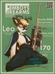 2022 3:4 4_fingers anthro black_bottomwear black_clothing black_coat black_pants black_topwear blonde_hair bottomwear brown_body brown_fur cheytac_intervention clothing coat cover deer english_text eyewear femboy fingers fur glasses green_eyes gun hair hi_res holding_gun holding_object holding_ranged_weapon holding_rifle holding_weapon inner_ear_fluff magazine_cover male mammal marcus_gray necktie pants qr_code ranged_weapon rifle scope shirt sniper_rifle solo tail text topwear tuft weapon white_clothing white_shirt white_topwear