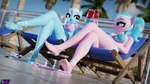 16:9 2023 3d_(artwork) 4k absurd_res aloe_(mlp) anthro anthrofied bikini blue_body blue_hair breasts clothing crossed_legs digital_media_(artwork) duo equid equine female friendship_is_magic hair hasbro hi_res lotus_(mlp) mammal my_little_pony pink_body pink_hair shadowboltsfm sibling_(lore) sister_(lore) sisters_(lore) swimwear two-piece_swimsuit widescreen