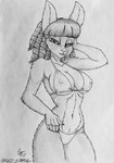 anthro athletic bangs bikini black_and_white bowl_cut clothing curled_hair curvy_figure drill_curls female graphite_(artwork) hair hand_in_hair hand_on_hip hi_res lagomorph leporid looking_at_viewer mammal model monochrome omgawd pencil_(artwork) portrait pose rabbit sketch solo swimwear three-quarter_portrait touching_hair traditional_media_(artwork) two-piece_swimsuit