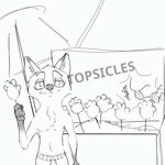 1:1 2023 anthro canid canine clothed clothing currency_symbol digital_drawing_(artwork) digital_media_(artwork) disney dollar_sign english_text food fox gloves_(marking) holding_food holding_object holding_popsicle male mammal markings monochrome nick_wilde pawpsicle popsicle red_fox simple_background solo swimming_trunks swimwear symbol text thermite topless topless_male true_fox umbrella zootopia