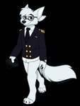 4_ears alpha_channel anthro apple_inc. bottomless brown_eyes clothed clothing cosmicartoons digital_drawing_(artwork) digital_media_(artwork) digitigrade elliott_(zeyzell) eyewear fur glasses hi_res ipad male male/male multi_ear pantsless pilot pilot_suit pilot_uniform pose shirt solo tablet tablet_computer tail the_isolationists the_nature_of_predators topwear walking whenwolvescryout white_body white_fur white_tail zeyzell zeyzell_fox