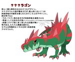 !!_(artist) 6:5 ambiguous_gender dinosaur draco??? fakemon feral fossil_fakemon japanese_text prehistoric_species reptile scalie solo spiked_tail spikes spikes_(anatomy) tail teeth text thagomizer translation_request