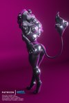 2:3 absurd_res android anthro bose_(character) butt felid female heart_eyes heart_symbol hi_res latex lion machine mammal nude pantherine rear_view robot solo text url voxell_voxell