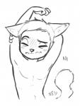 2017 alec8ter anthro black_and_white blush cassidy_(alec8ter) clothed clothing conditional_dnp digital_media_(artwork) domestic_cat expression_meme eyes_closed felid feline felis fur inner_ear_fluff male mammal meme monochrome signature simple_background solo stretching topless tuft white_background