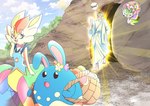 absurd_res azumarill cave cinderace easter eldegoss english_text generation_2_pokemon generation_8_pokemon group hi_res holidays holowear_(pokemon) male nintendo outside pastel_style_azumarill pastel_style_cinderace pastel_style_eldegoss pokemon pokemon_(species) pokemon_unite religious_motif religious_references resurrection tapirclip text tomb volo_(pokemon)