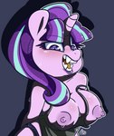 absurd_res anthro anthrofied big_breasts blush bodily_fluids breasts equid equine fangs female friendship_is_magic hair hasbro hi_res horn louvely mammal my_little_pony mythological_creature mythological_equine mythology nipples purple_hair solo starlight_glimmer_(mlp) sweat teeth unicorn