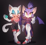 2017 alternate_species anthro bat blaze_the_cat blue_eyes blue_eyeshadow boots breasts cleavage clothed clothing domestic_cat duo eyelashes eyeshadow felid feline felis female footwear fur gem gloves hair handwear hi_res makeup mammal purple_body purple_fur purple_hair rouge_the_bat sega shoes sonic_the_hedgehog_(series) spacecolonie white_body white_fur white_hair wings yellow_eyes