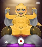 2024 5_fingers alphys anthro anus areola balls belly big_areola big_breasts big_penis black_eyeshadow black_lipstick blush blush_lines bodily_fluids breasts buckteeth butt chair_position clothing dripping duo embarrassed eyeshadow faceless_character faceless_male female fingers fishnet_clothing fishnet_topwear from_behind_position genital_fluids genitals hi_res holding_arms holding_wrists human human_on_anthro imminent_sex interspecies leggings legwear lipstick makeup male male/female mammal mdthetest mostly_nude narrowed_eyes nipple_piercing nipples nude open_mouth open_smile penis piercing precum precum_drip pussy recording reptile scales scalie sex sitting slightly_chubby smile solo_focus spread_legs spreading steam stockings sweat tail teeth tongue topwear undertale_(series) womb_tattoo yellow_anus yellow_areola yellow_body yellow_nipples yellow_pussy yellow_scales