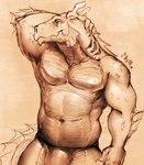 anthro antlers aquatic_dragon bulge chumbasket clothing dragon gills hi_res horn male marine mythological_creature mythological_scalie mythology navel pecs scales scalie solo thong underwear