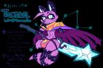 2018 alpha_channel anthro bulge clothing detailed_bulge english_text fantasy fur gameplay_mechanics jinti male mammal melee_weapon procyonid purple_body purple_fur raccoon solo star star_eyes star_polygon sword tectael teeth text thong underwear weapon