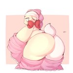 1:1 animate_inanimate anthro armwear bear big_butt bow_tie butt clothing doll female hat headgear headwear hi_res huge_butt legwear lightmizano living_doll living_plushie mammal osaze_(lightmizano) plushie solo tail thick_thighs white_body