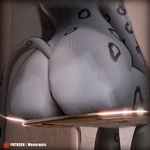 1:1 3d_(artwork) anthro anus barely_visible_anus butt butt_focus chair close-up digital_media_(artwork) felid female furniture hi_res mammal momo_(monarquis) monarquis pantherine raised_tail snow_leopard solo tail