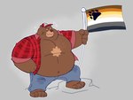 2024 4:3 anthro bear bear_flag bear_pride_colors biped body_hair brown_body brown_fur chest_hair flag flag_(object) fur holding_flag holding_object male mammal megawaffle_(artist) navel overweight overweight_anthro overweight_male shane_(megawaffle) solo x_navel