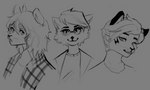 anthro canid canine canis dawn_chorus eyewear felid glasses grey_background group k0d4s lake_(dawn_chorus) lion male male/male mammal mikko_(dawn_chorus) monochrome pantherine simple_background smile smiling_at_viewer tiger torulf_(dawn_chorus) trio wolf