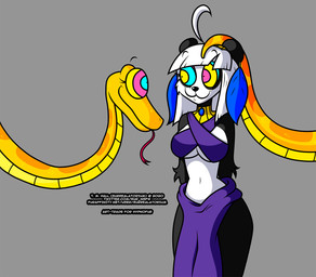 Rating: q
ID: 5773517
Date: 2025-08-12 04:48:19 -0400
Status: active
Score: 6
2020 :3 ahoge animated anthro bear black_body black_fur bottomwear breasts clothed clothing countershading duo eye_contact ezra_(surrealatorium) feather_ear_ring female feral forked_tongue fur giant_panda hair hypnosis loincloth looking_at_another mammal midriff mind_control penelope_(mrfurelli) purple_clothing python reptile ringed_eyes scales scalie simple_background sling_bra smile snake surrealatorium tail_on_head tongue under_boob white_body white_countershading white_face white_fur white_hair yellow_body yellow_scales post #5773517
