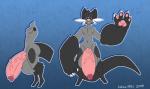 2019 3_toes 4_fingers anthro areola balls big_balls big_forearms big_hands big_penis black_body black_fur black_hair black_sclera blue_background claws collar dewott eyewear fan_character feet fingers forearms fur ganger generation_5_pokemon genitals gesture glasses gradient_background green_eyes grey_body grey_fur hair hi_res huge_balls huge_penis humanoid_genitalia humanoid_penis hyper hyper_genitalia hyper_penis kokoro-doll leg_markings male markings model_sheet navel nintendo nude outline pawpads penis pink_areola pink_nose pink_pawpads pink_penis pokemon pokemon_(species) raised_arm short_hair simple_background smile solo standing textured_background toes vein veiny_penis waving white_claws