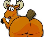 2023 anthro becky_(johnny_bravo) bent_over big_butt blush blush_lines breasts brown_body butt deer digital_drawing_(artwork) digital_media_(artwork) eyebrows female hi_res johnny_bravo_(series) lewdewott looking_back mammal moose new_world_deer open_mouth raised_eyebrows raised_tail rear_view simple_background solo tail thick_thighs white_background