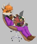 absurd_res animal_humanoid anthro anthro_pred belly belly_tuft big_breasts bloated breasts brown_ears burger businesswear canid canid_humanoid canine canine_humanoid chyme clothed clothing clover_(cloverfox13) computer countershading crossed_arms digital_media_(artwork) duo eating electronics featureless_breasts female female/female female_pred food food_in_stomach fox fox_humanoid hi_res holding_food holding_object holding_sandwich humanoid humanoid_prey inside_stomach internal laptop mammal mammal_humanoid mouth_full navel open_clothing open_shirt open_topwear oral_vore orange_body organs pantsuit sandwich_(food) scarlett_fox_(daedric36) shirt size_difference solo_focus stomach strawberrywith4 toony topwear tuft unwilling_prey vore white_belly white_body white_countershading yellow_sclera