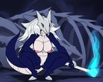 2019 5:4 alolan_form alolan_marowak anthro areola belly big_breasts big_tail blue_fire bone breasts colored_fire crouching detailed_background digital_media_(artwork) female fingers fire generation_7_pokemon genitals hair latiar long_tail looking_at_viewer mask navel nintendo nipples pink_areola pink_nipples pokemon pokemon_(species) pokemorph pupils pussy regional_form_(pokemon) skeleton skull_mask solo spread_legs spreading tail thick_thighs white_hair white_sclera