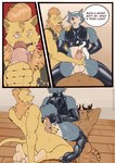 absurd_res anal anal_penetration anthro balls beastars canid canid_kaiba canine canis cervine comic deer dialogue english_text felid free_(beastars) genitals group hi_res humanoid_genitalia humanoid_penis legoshi_(beastars) lion louis_(beastars) male male/male mammal muscular muscular_male pantherine penetration penis reach_around red_deer text trio wolf