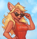 Rating: s
ID: 5596579
Date: 2025-05-25 02:58:25 -0400
Status: active
Score: 23
anthro bikini blonde_hair blue_eyes brown_body brown_fur canid canine chuscuroo clothing confident eyewear female fox fur hair hi_res lifeguard long_hair looking_at_viewer mammal milla_(chuscuroo) pose solo sunglasses swimwear two-piece_swimsuit post #5596579