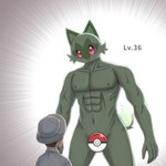 1:1 anthro censored digital_drawing_(artwork) digital_media_(artwork) duo felid feline florian_(pokemon) generation_9_pokemon hi_res human looking_at_another male mammal muscular muscular_anthro muscular_male nintendo open_mouth open_smile pokeball pokeball_censor pokemon pokemon_(species) smile sprigatito standing x_(pixiv)