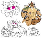 2024 5_fingers abs anthro areola balls big_balls big_penis biped blush bodily_fluids bowser bracelet claws collar conditional_dnp duo erection exclamation_point fingers genital_fluids genitals glans hi_res horn huge_penis humanoid_genitalia humanoid_penis jewelry koopa male male/male mario_bros multiple_images muscular muscular_anthro muscular_male nintendo nipple_piercing nipples pecs penis piercing poppin precum scalie solo spiked_bracelet spiked_collar spikes tail tongue tongue_out vein veiny_penis