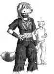 0laffson 2024 5_fingers alternative_fashion anthro armor belt belt_buckle biped blush blush_lines bottomwear buckle canid canine canis claws clothed clothing collar crop_top digitigrade domestic_dog duo ear_piercing felid finger_claws fingers fishnet_clothing fishnet_topwear floppy_ears fur goth goth_dog_(akatan) graphite_(artwork) hair hand_on_hip heart_symbol hi_res leopard looking_aside looking_at_another looking_at_viewer male male/male mammal markings midriff monochrome pantherine pants piercing shadow shirt signature simple_background spiked_collar spikes spots spotted_body spotted_fur standing straps t-shirt tail tail_markings topwear torn_clothing traditional_media_(artwork) vambrace white_background