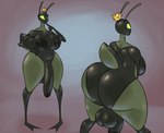 alien antennae_(anatomy) anthro arthropod balls big_breasts big_butt big_penis black_body breasts butt crown genitals green_eyes gynomorph headgear hi_res huge_penis insect intersex jovi_cap penis queen royalty solo tail thick_thighs