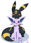 2022 :3 ambiguous_gender bar_emanata big_ears black_body black_ears black_fur black_tail blue_inner_ear blush blush_stickers canid cheek_tuft chest_tuft colored cute_fangs digital_media_(artwork) dipstick_ears duo ear_markings eeveelution emanata espeon facial_markings facial_tuft fangs felid feline feral forehead_gem forehead_markings forked_tail front_view full-length_portrait fur gem generation_2_pokemon head_markings hi_res kemono larger_ambiguous larger_feral leg_markings long_ears looking_at_another mammal markings monotone_body monotone_fur monotone_tail multicolored_body multicolored_ears multicolored_fur multicolored_tail nintendo no_sclera open_:3 open_mouth open_smile orange_eyes pink_body pink_ears pink_fur pink_tail pokemon pokemon_(species) portrait pupils purple_eyes quadruped ring_(marking) simple_background sitting size_difference smaller_ambiguous smaller_feral smile tail tail_markings teeth tongue tuft two_tone_body two_tone_ears two_tone_fur two_tone_tail umbreon unusual_anatomy unusual_tail white_background white_pupils yellow_body yellow_ears yellow_fur yellow_markings yellow_tail yuni_kemono