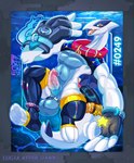 absurd_res anthro ball_ring balls clothing collar erection generation_2_pokemon genitals gloves handwear hi_res legendary_pokemon legwear lugia male nintendo penis pokemon pokemon_(species) solo stockings underwater water zorabits