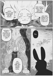 2023 anthro balls black_and_white bun_bash close-up comic dialogue digital_media_(artwork) duo english_text erection female floating genitals gynomorph_(lore) hair hare hi_res lagomorph lake leporid long_hair male mammal markings monochrome muscular muscular_male nipples nude partially_submerged peculiart penis rabbit ruth_(peculiart) scar silhouette stig_(peculiart) text wet wet_body wet_hair